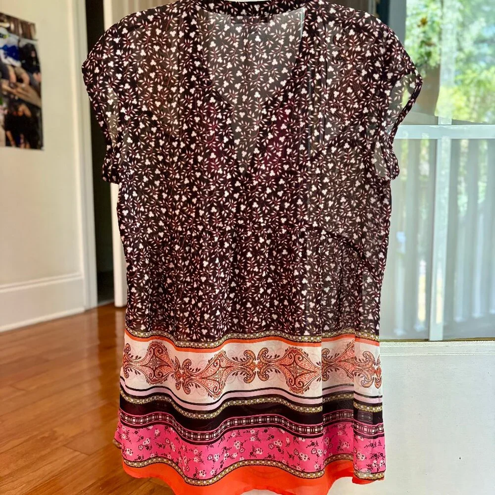 DR2 by Daniel Rainn Sheer Cap Sleeve Flowy Boho Festival Peasant Blouse XS